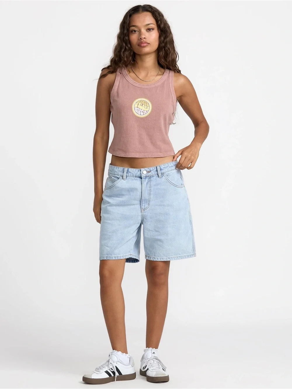 RVCA Pale Blue Crawford Long Denim Shorts in Ash
